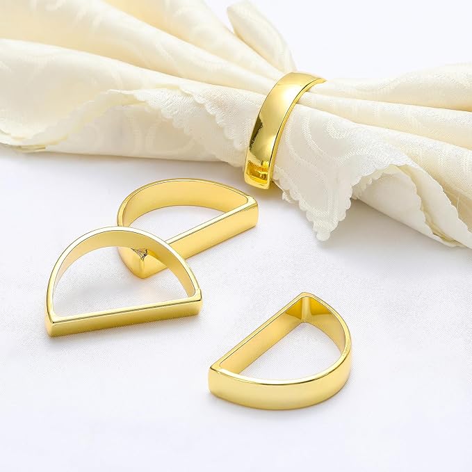 KPOSIYA Napkin Rings Set of 12, Metal Gold Napkin Rings Bulk for Table Settings, D-shape Napkin Holders Rings for Dinner Table Decor, Easter, Fall,Thanksgiving, Christmas, Party,（Brilliant Gold12 pcs）