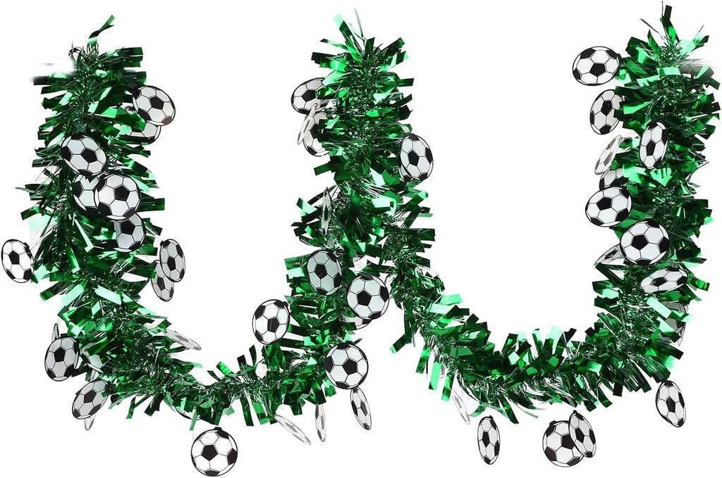 Soccer Tinsel Garland, Soccer Party Decorations, 5 Pack 33FT Football Tinsel Garland, Green Glitter Metallic Tinsel Twist Garlands for Indoor Outdoor Sports Game Day Home Birthday Party Decoration