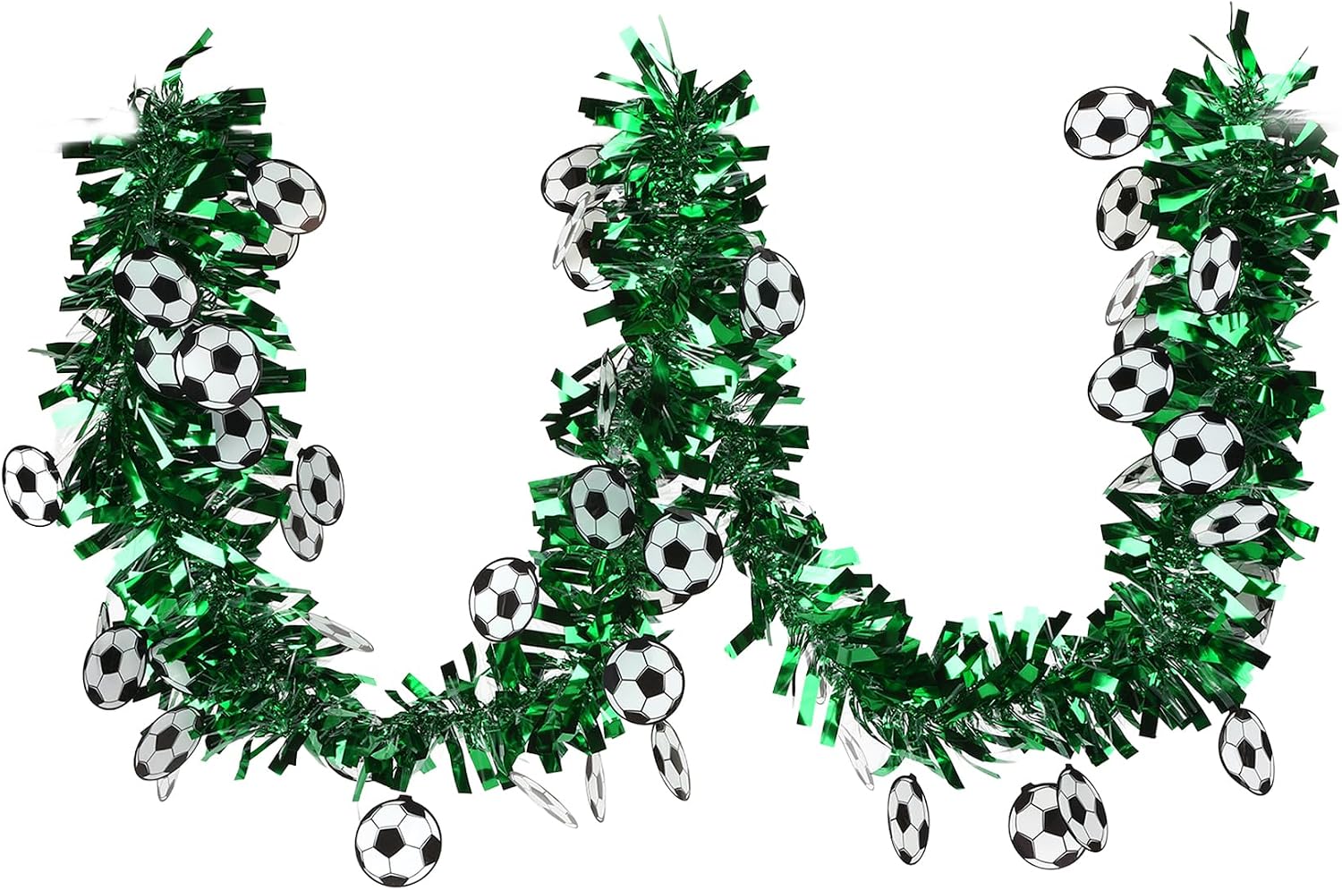 Soccer Tinsel Garland, Soccer Party Decorations, 5 Pack 33FT Football Tinsel Garland, Green Glitter Metallic Tinsel Twist Garlands for Indoor Outdoor Sports Game Day Home Birthday Party Decoration