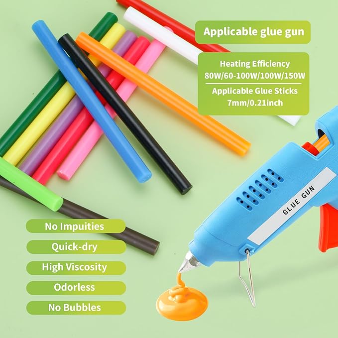 MATUFF Colored Hot Glue Sticks Mini 0.27" x 4" Most Popular 12 Colors EVA Hot Melt Adhesive Mini Glue Sticks Bulk for All Temperature Glue Guns for DIY Art Craft Stamp Repairs Gluing Projects 96 Pcs