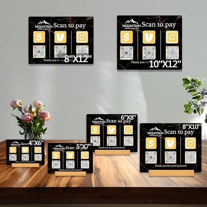 Personalized Custom Metal QR Code Sign Venmo Cashapp Scan to Pay with Stand Instagram Facebook Social Media QR Signs Bar Code QR Plaque Print for Business Salon Beauty Store Restaurant Wifi Sign (H3)