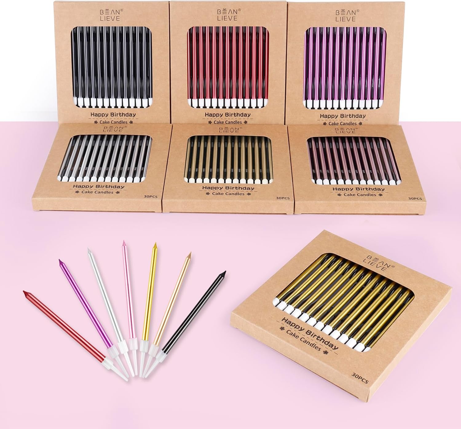 BEAN LIEVE 30-Count Gold Long Thin Metallic Birthday Candles, Cake Candles, Birthday Parties, Wedding Decorations, Party Candles, Cake Decorations