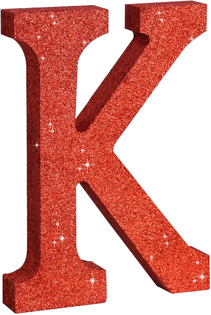 TONIFUL 8 Inch Red Glitter Letter K Table Centerpiece A-Z Red Birthday Party Decorations,Red Alphabet K for Birthday,Chrismas,Graduation,Bridal Shower,Wedding,Anniversary Party Supplies