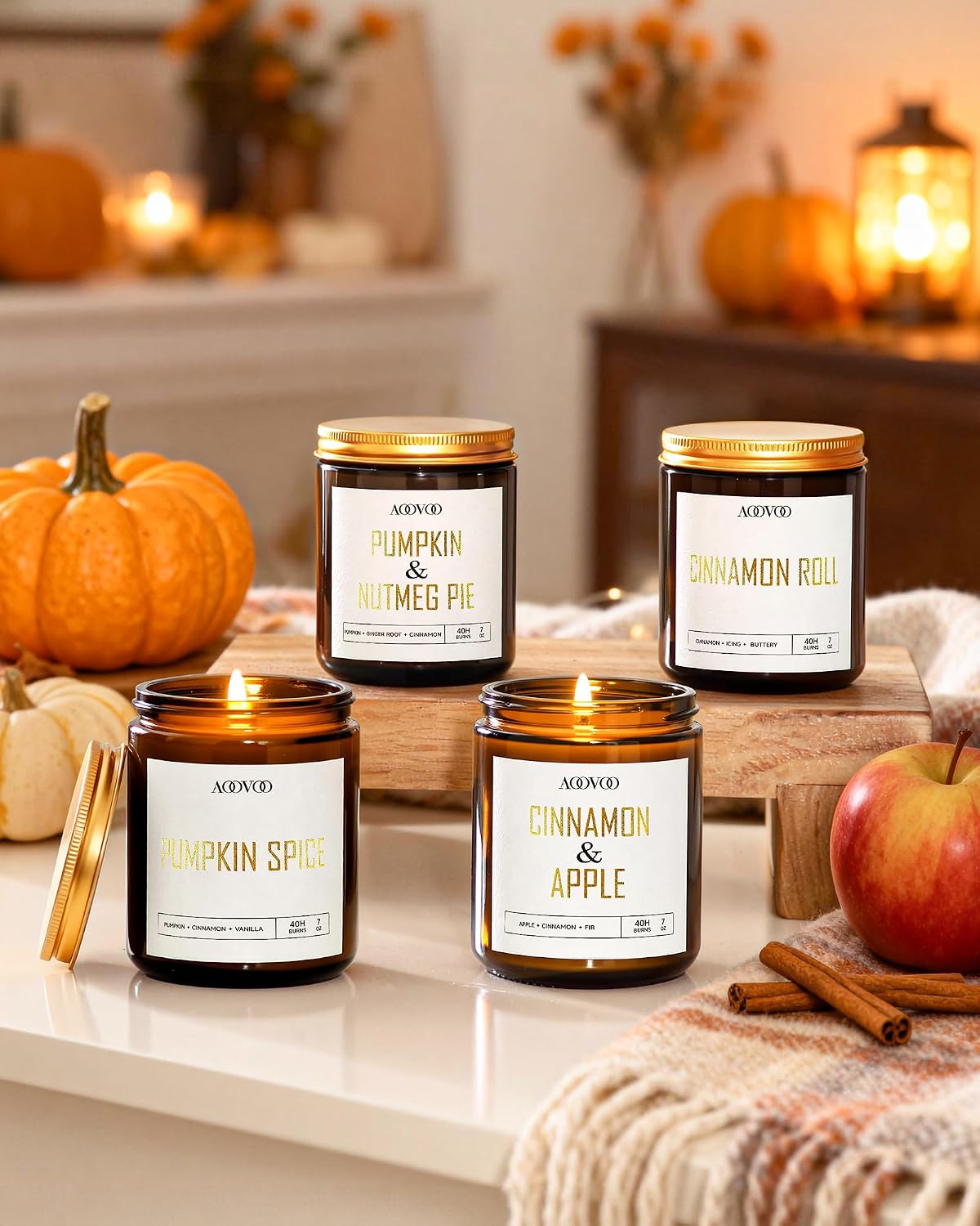 AOOVOO Fall Candles - 4 PC Scented Candle, 28 oz Soy Candles, Soy Candle for ...