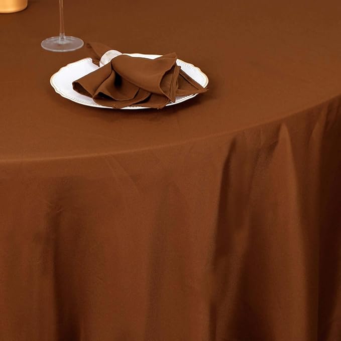 Efavormart Round Tablecloth, 120 Inch Stain & Wrinkle Resistant Washable Table Cloth, Decorative Polyester Fabric Table Cover for Banquet, Wedding, Dining - Cinnamon Brown
