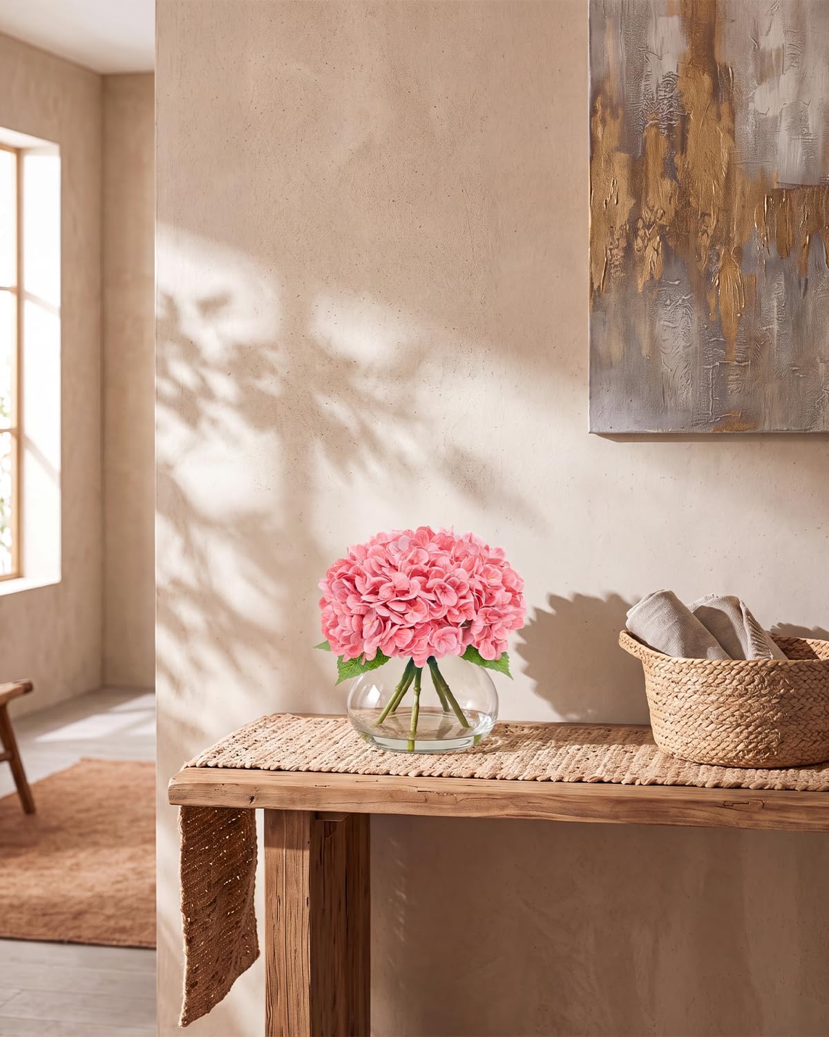 hydrangea artificial flowers with vase, real touch latex showing dimensions