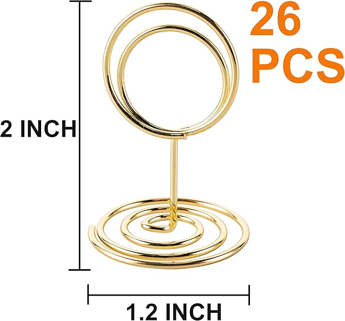 26Pcs Table Number Holders, Place Card Holders, Wire Picture Holders, Small Table Card Holders, Photo Holders for Centerpieces, Wedding Reception, Party, Birthday (Gold)