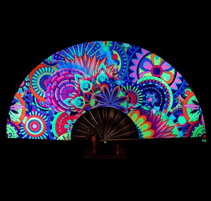 Amajiji Rave Folding Hand Fan Popping Fans for Line Dancing, Large Clacking Fans Clap Fan for Boots On The Ground Dance,Party,Decoration,Festival (Fantasy Flowers)