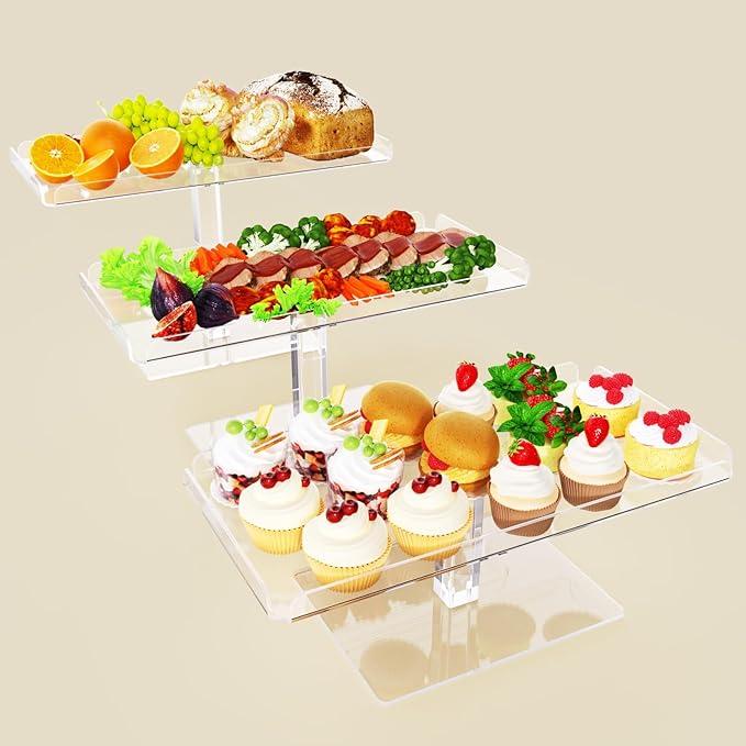 Dessert Cupcake Stand, 3 Set Acrylic Tiered Serving Tray for Dessert Table Display, Cup Cake Holder for Tea Party/Birthday/Wedding