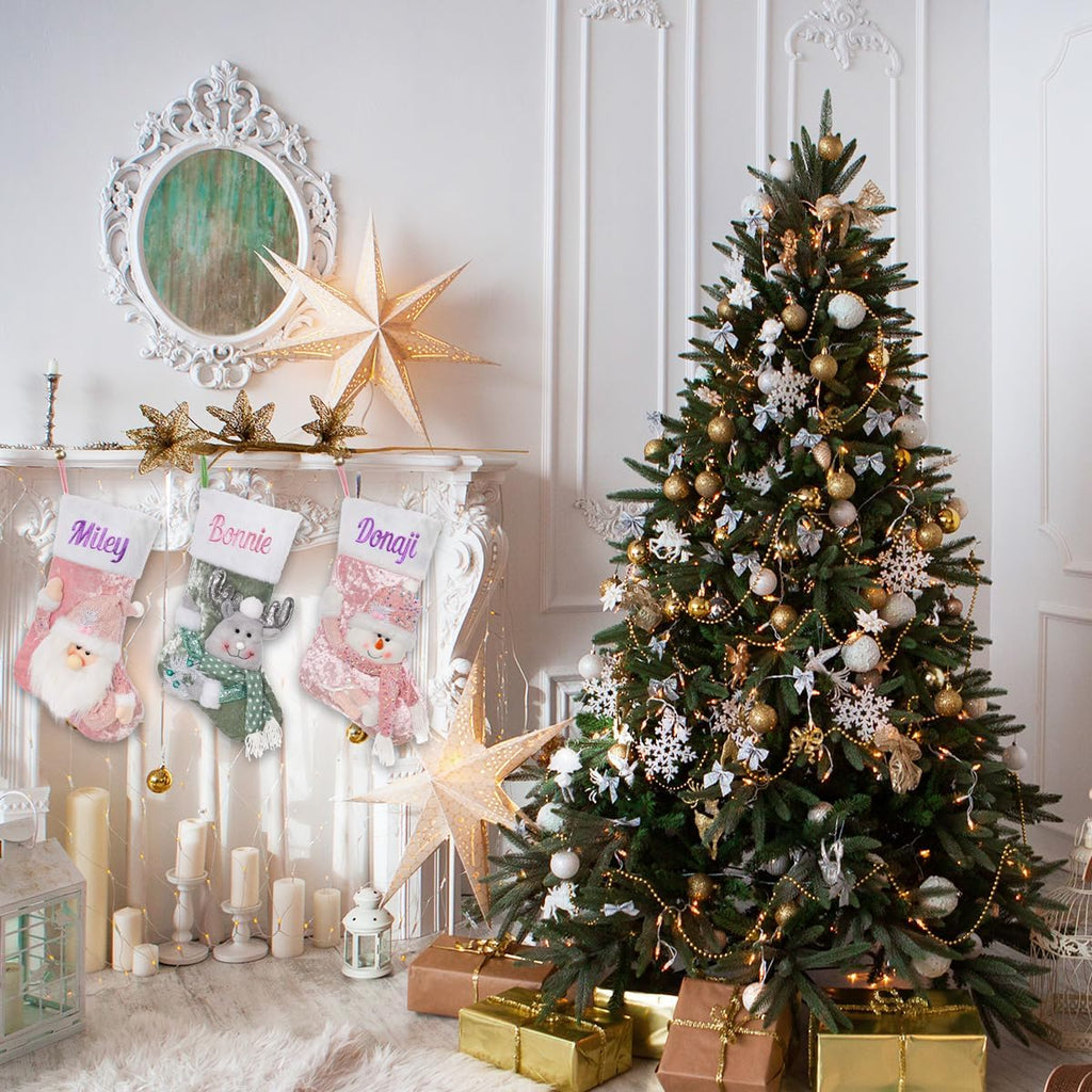 ULICO Personalized Christmas Stocking, Pink Custom Christmas Stocking 18 Inches Xmas Stockings Holiday Christmas Decoration for Family Gril Boy Kids(1 Pcs)