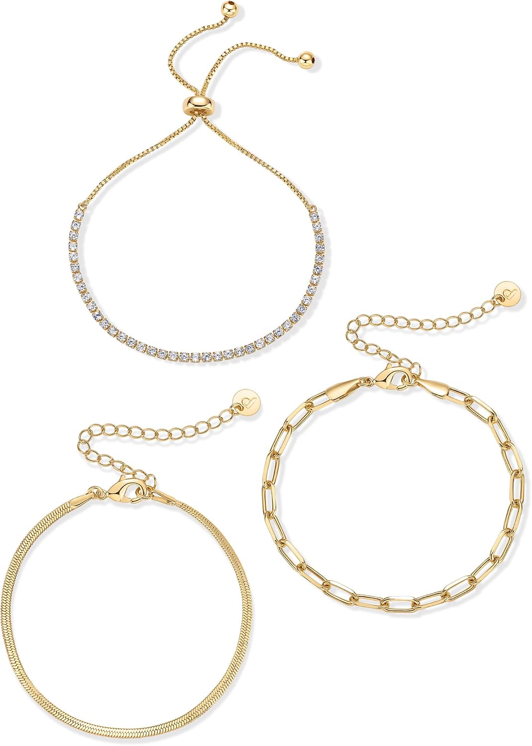 PAVOI Set of 3 Chain Bracelets for Women, 14K Gold Plated Dainty Bracelets