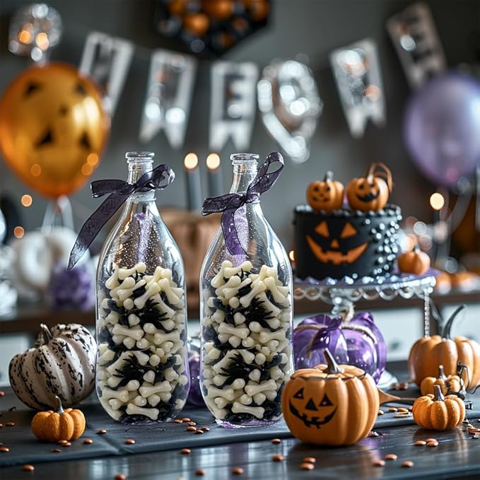HappyFiller Halloween Decoration 450 PCS Black Mini Acrylic Spiders Bat Mix Ivory Color Bones for Sensory Bin Gems,Vase Fillers,Home Decor,Table Scatters