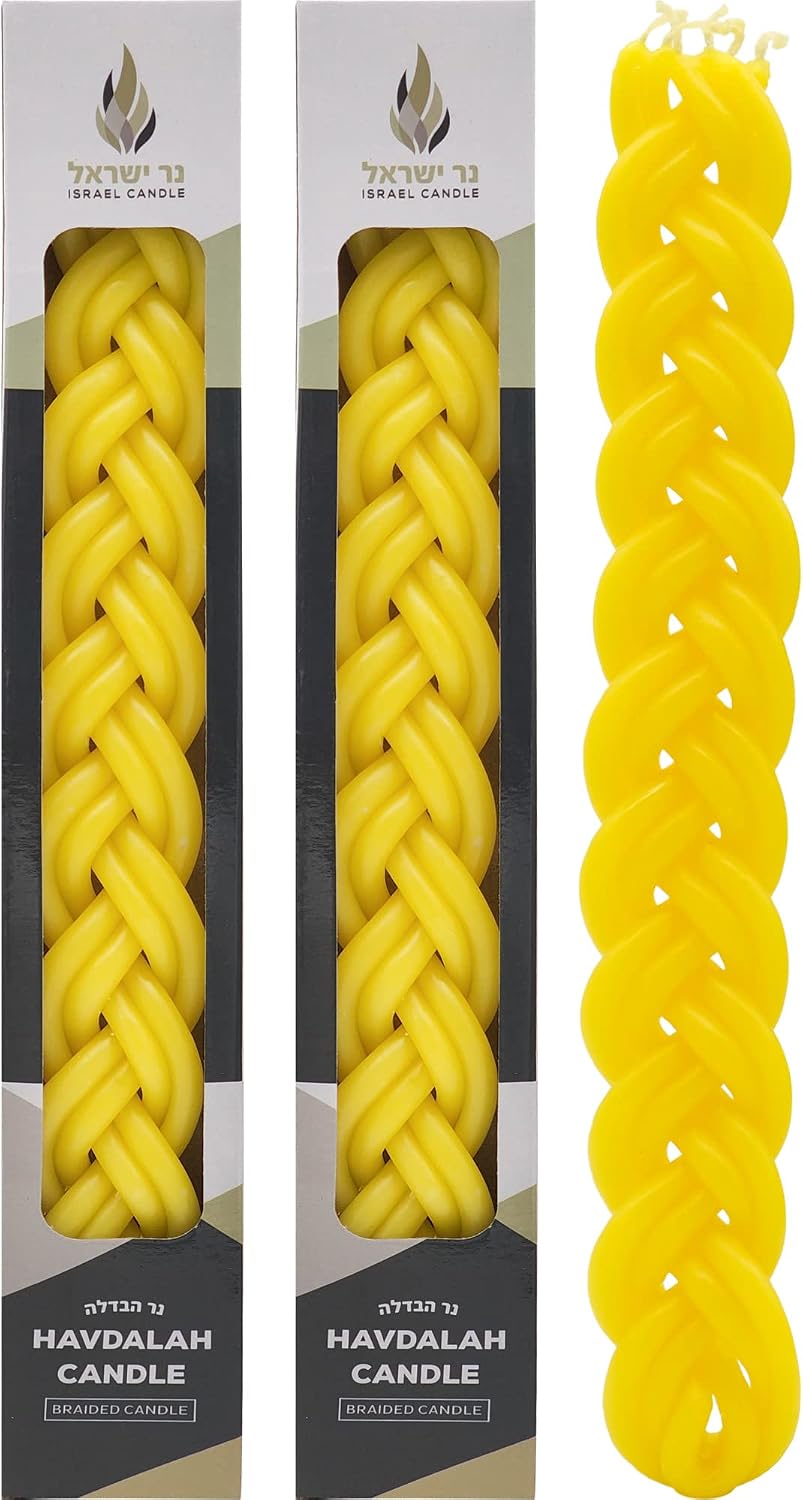 Havdalah Candle Yellow, Braided Flat Havdallah Candles (2-Pack)