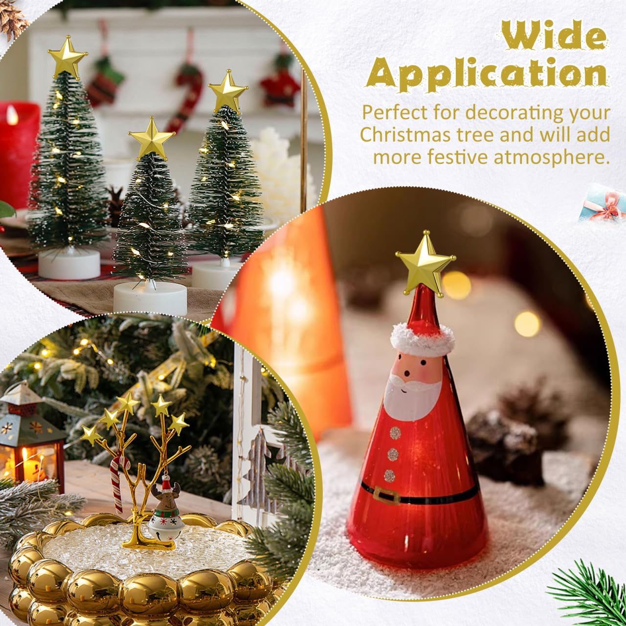 jojofuny 50pcs Mini Christmas Tree Star: Miniature Gold Christmas Tree Top Star Topper Decorations for Holiday Party Centerpiece Treetop Decor
