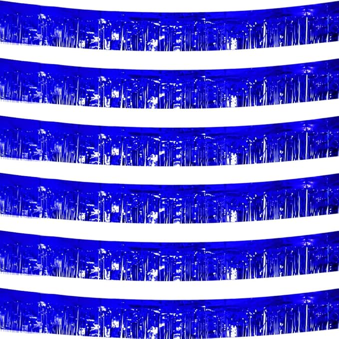 6 Pack Royal Blue Total 60 Feet Foil Fringe Garland Metallic Tinsel Banner Wall Hanging Drapes Parade Float Skirting Decorations for Trailer Mardi Gras Party Birthday Wedding