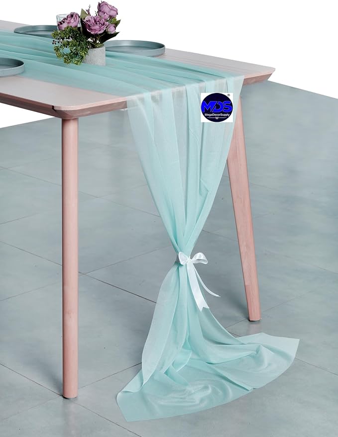 MDS Halloween Chiffon Table Runner - 15 Pack, 29 x 170 Inches, 14ft Each - Sheer Spooky Table Runners for Haunted House Parties, Trick-or-Treat Tables, Witchy Décor, Wedding & Events - Teal