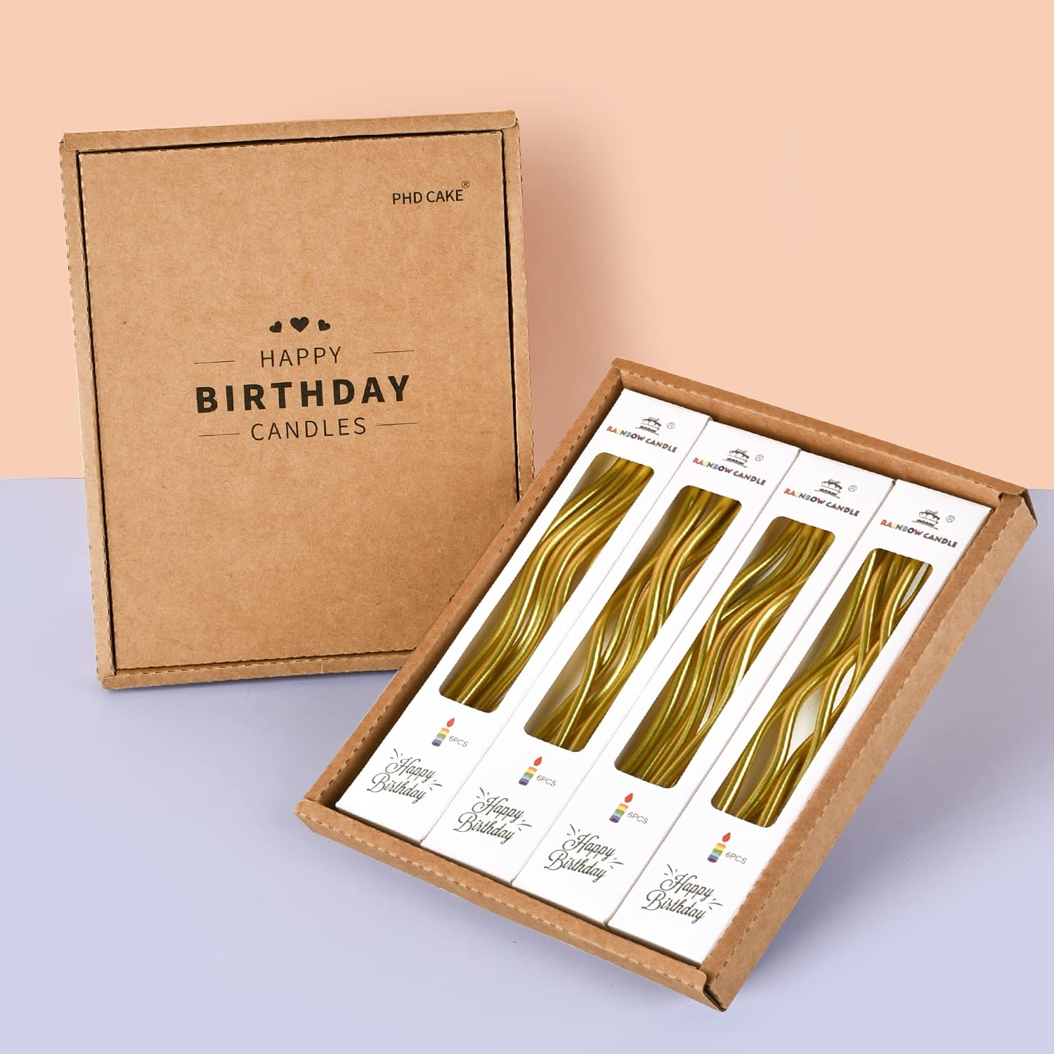 PHD CAKE 48-Count Gold Spiral Long Thin Metallic Birthday Candles, Cake Candles, Birthday Parties, Wedding Decorations, Party Candles