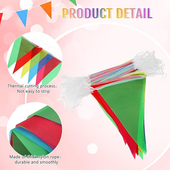Tatuo 200 Feet Solid Pennant Banners Flags String Triangle Hanging DIY Bunting Flags Party Decorations for Grand Opening Party Banners for Kids Birthday, Shops (Mixed Colors)