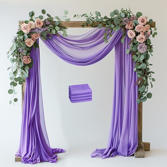 Wokceer Lavender Purple Wedding Arch Draping Fabric Backdrop 4 Panels 28.7" X 20FT Sheer Drapes Fabric for Wedding Arbor Ceremony Party