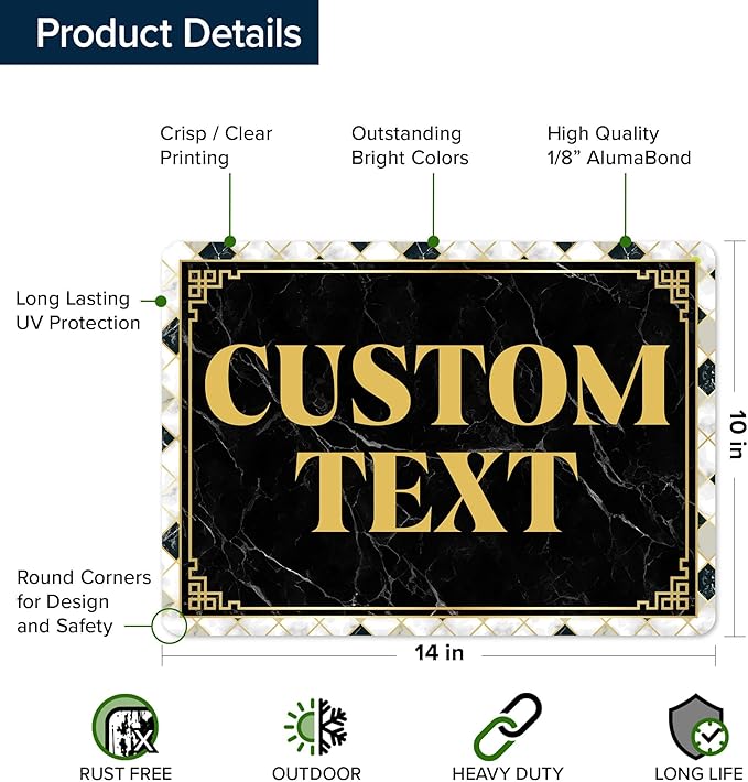 Custom Sign, Custom Street Sign, 11 Font Colors, 13 Font Styles, 4 Hole Options, 22 Sizes, 10x14 Inches, Rust Free DiBound, Fade Resistant, Made in USA by My Sign Center (Marble Tile)