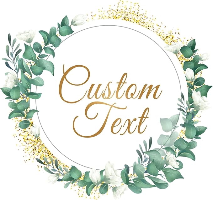 Personalized Custom Stickers Labels for Wedding Favors Birthday, Business Logo Customized Sticker.Waterproof, Fade & Heat Resistant and Cold Resistant. Pack of 100 to 1000. (Wreath 3, 6.5 Inch)