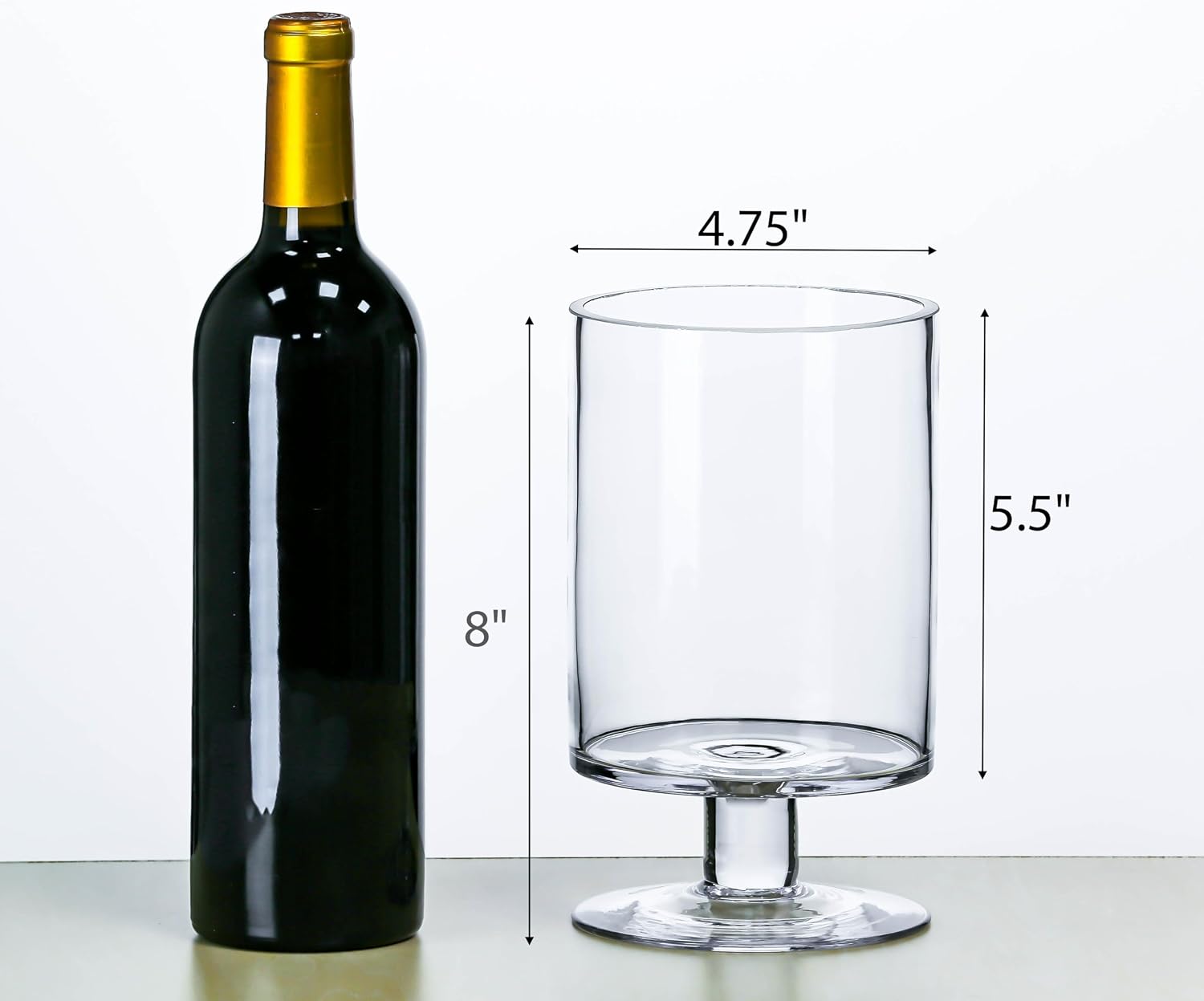 CYS EXCEL Glass Hurricane Pillar Candle Holder (H:8" W:4.75") | Multiple Size Choices Short Stem Candle Centerpieces | Stemmed Glass Cylinder Candle Vase