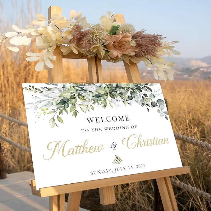 Welcome Sign Wedding With Stand, Welcome To Our Forever Wedding Sign, Wedding Entrance Sign, Wedding Directional Signs, Greenery Theme Wedding Sign Decoration