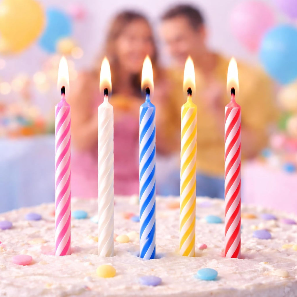 144 Count Birthday Candles Bulk – Birthday Candles for Cake, Mixed Colors Spiral Candles, Unscented Paraffin Wax Party Pack