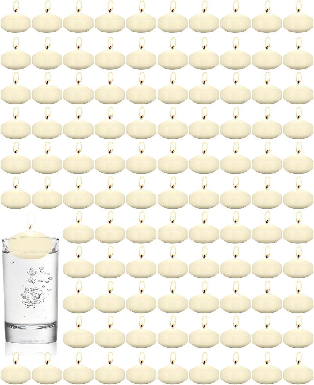 Treela 80 Pcs 1.73 Inch Unscented Floating Candles, Dripless Tealight Candles with 5 Hours Long Burning for Wedding Vases Centerpieces, Party Home Decorations(Ivory)