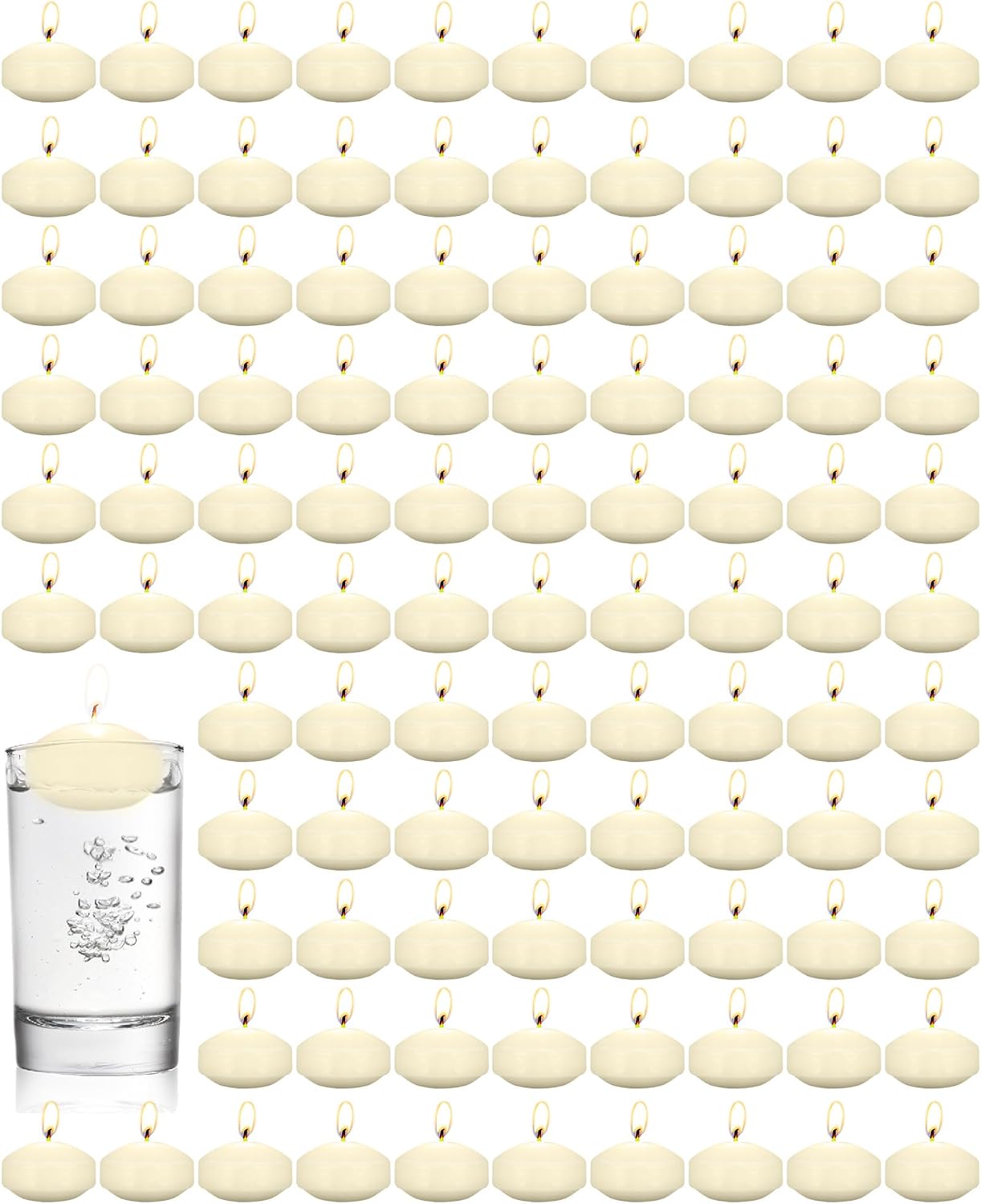 Treela 80 Pcs 1.73 Inch Unscented Floating Candles, Dripless Tealight Candles with 5 Hours Long Burning for Wedding Vases Centerpieces, Party Home Decorations(Ivory)