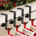 4 Pack Stocking Holders for Mantle for Christmas Decorations,2 in 1 Mantle Garland Holder for Hanging Christmas Stockings,No Drilling Required & Adjustable Garland Hanger, Metal(Black)