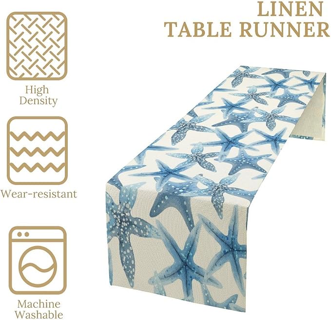 Starfish Plaid Table Flag Green Plaid and Marine Life Starfish Kitchen Table Flag Suitable for Birthday Party Restaurant Decoration Outdoor Picnic 13 * 90 Inch