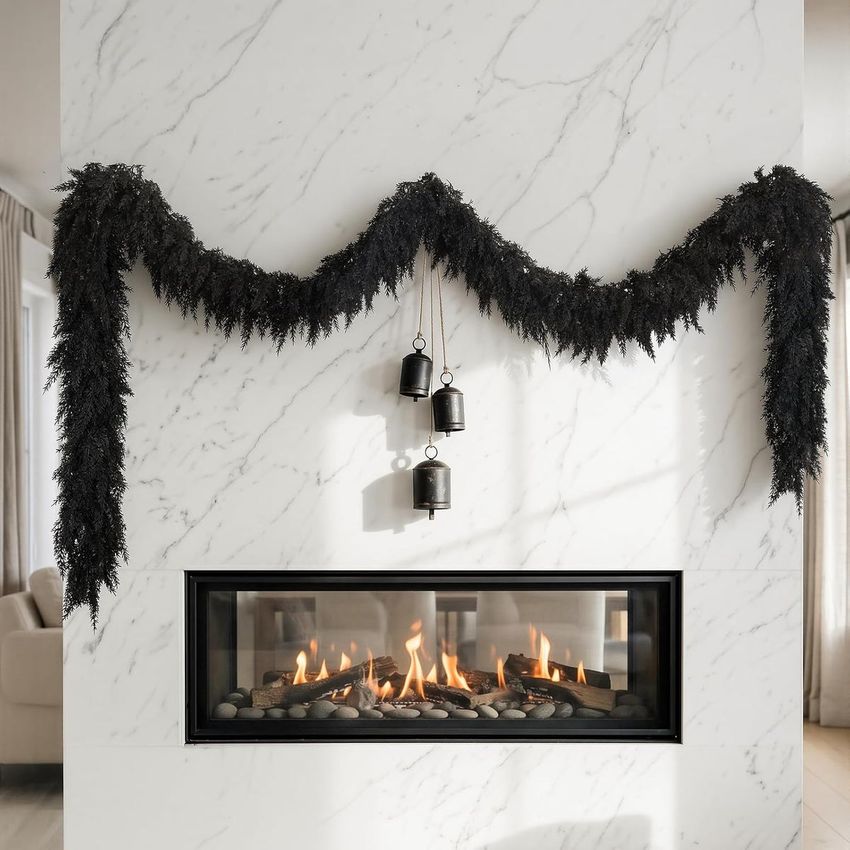 9 ft halloween cedar garland, black real touch, main product view