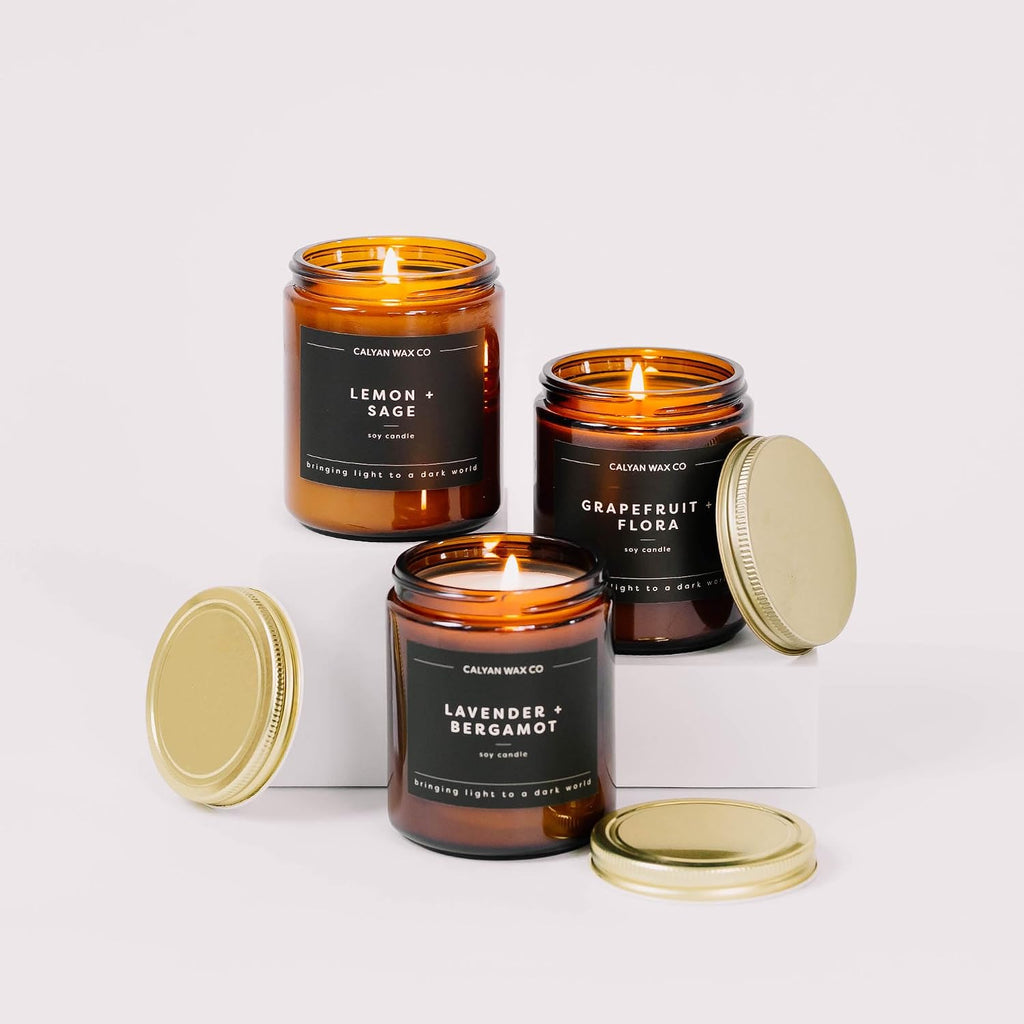 Calyan Wax Co. Apples & Maple Bourbon Scented Candle - 57 Hour Burn - Luxury Clean Soy Wax Candles - Long Lasting Amber Glass Jar Candle for Home - 7.2oz