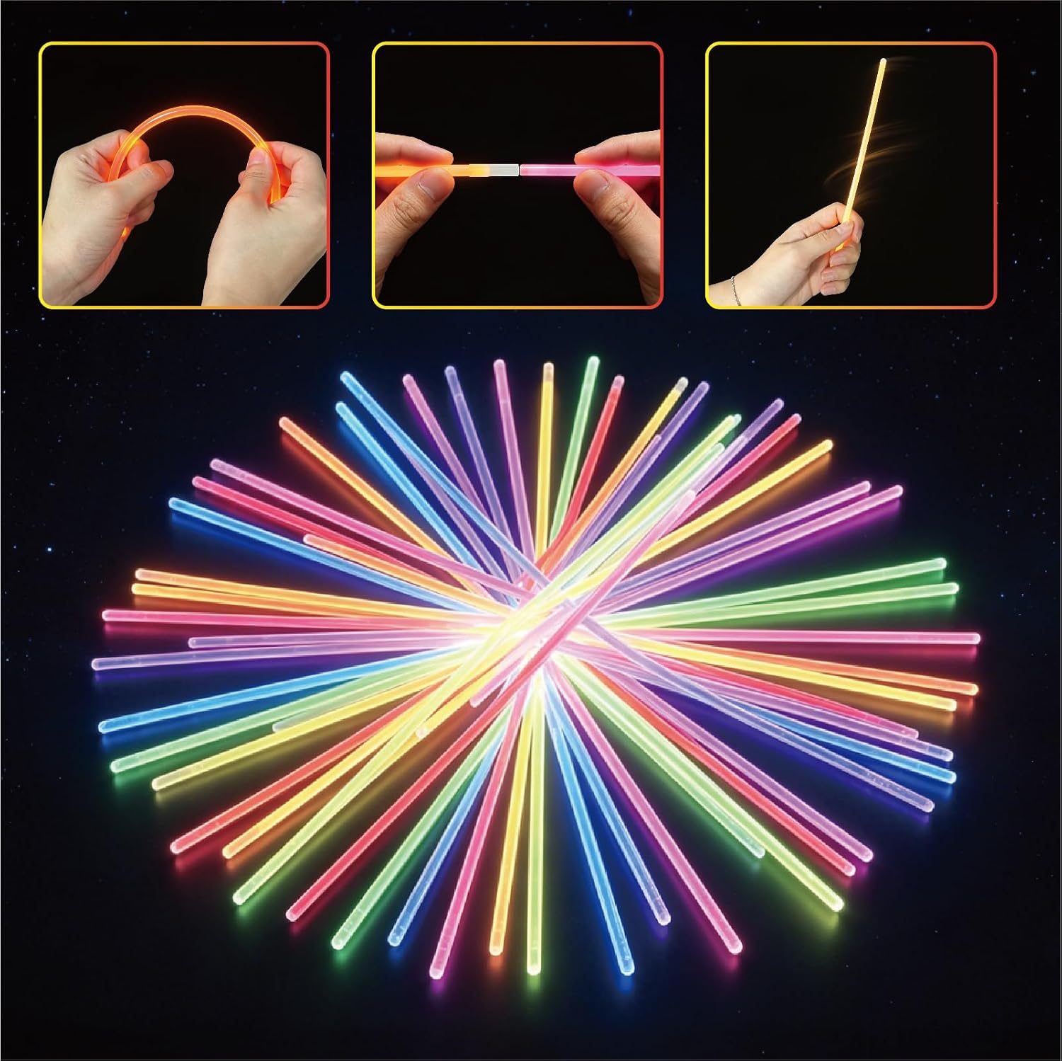 Glow Sticks Bulk 400 Pack 8" - Glow in The Dark Party Supplies，Glow Sticks For Kids Bulk Party Pack，Neon Glow in the Dark Party Supplies for Kids, Halloween, Concerts & Weddings