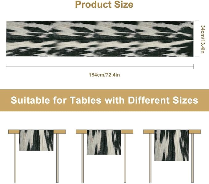 Rustic Cow Skin Print Table Runner, Country Farm Animal Fur Skin Pattern Western Style Brown Cowhide Print Cotton Linen Cottage Dinner Runner for Home Kitchen Dining, 13x60 Inch