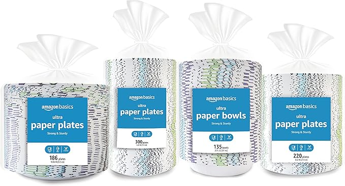 Amazon Basics Ultra Paper Plates, 10 Inch, Disposable, 372 Count (2 pack of 186)