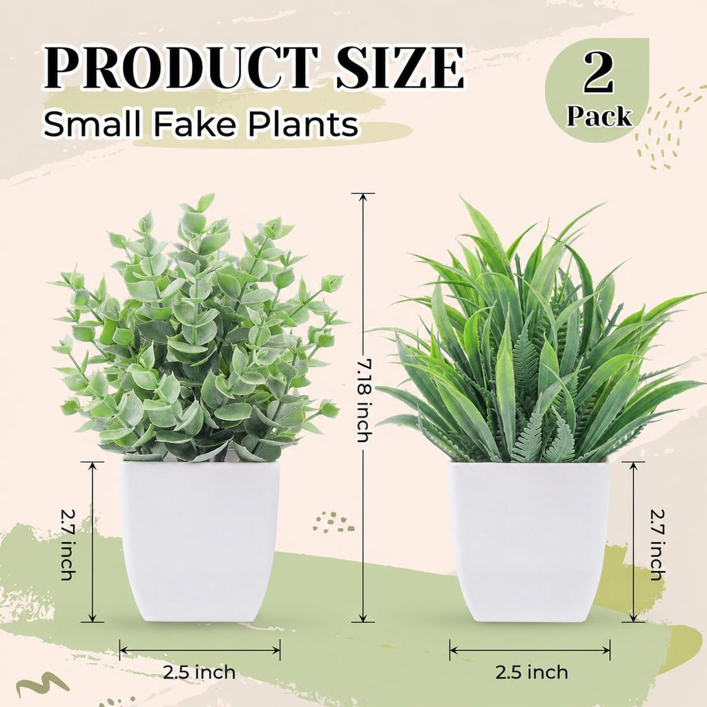 Der Rose 2 Pack Small Fake Plants Mini Artificial Potted Plants for Table Desk Home Laundry Room Bathroom Office Classroom Decor