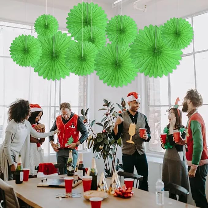 20 Pcs Grass Green Hanging Paper Fan, Hanging Honeycomb Round Paper Fans for Weddings, Birthdays, Christmas, Baby Showers, Classroom, Events Ceiling Party Supplies Decorations