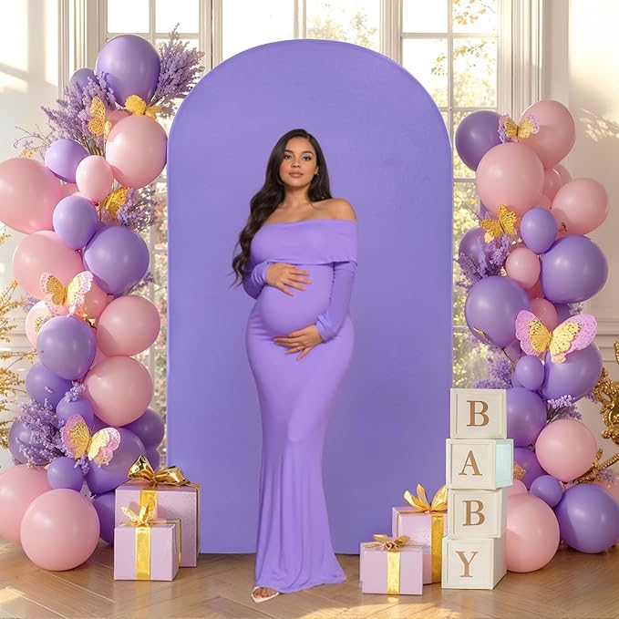 6.6FT Lavender Arch Backdrop Cover - Polyester Fitted Wedding Arch Stand Covers Round Top Chiara Arch Backdrop Cover for Birthday Party Banquet Photo Background Decoration