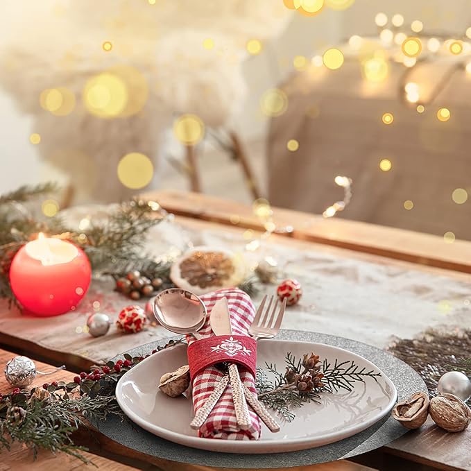 50 Pieces Silver Glitter Paper Place Mats Sparkle 14'' Round Disposable Table Mats Silver Sequin Doilies Decorative Placemats for Wedding Banquet Party Home Dining Tableware