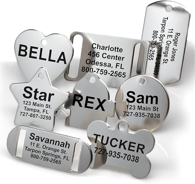 Providence Engraving Custom Engraved Stainless Steel Pet ID Tags - Personalized Front and Back Identification, for Large or Small Cats and Dogs, Star, Small
