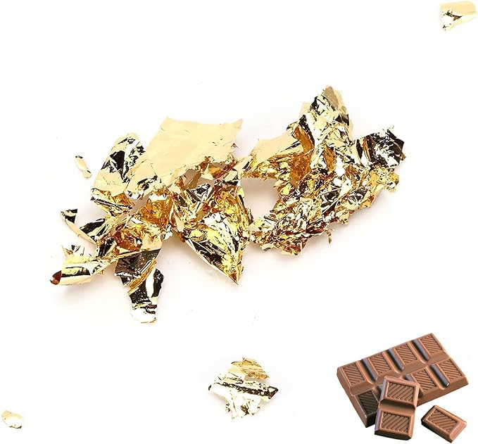 Edible Gold Leaf, Gold Leaf Cake Decoration Gold Flakes Food Gold Foil Decoration Baking Gold Foil Decor Chocolates Decor Gold Leaf Sheets for Cooking Dessert Decoration Crafts Makeup (4Pcs)