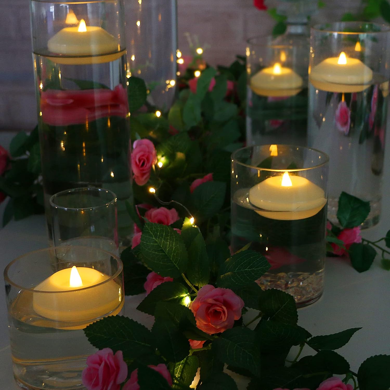 LARDUX Pack of 48 LED Floating Candles - 3 Inch Flameless Plastic Floating Tea Lights Flickering for Christmas Wedding Anniversary Party Centerpiece Decorations