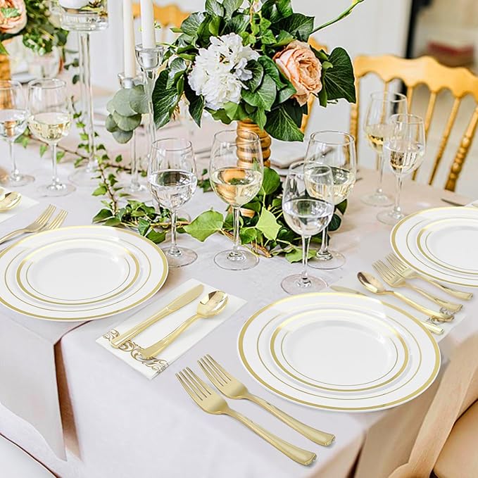 BESTVIP 50 Pack 6.9 Inch Gold Plastic Spoons, Heavy Duty Plastic Silverware, Heavyweight Gold Disposable Spoons, Disposable Serving Utensils for Catering, Parties, Dinners, Weddings, Christmas