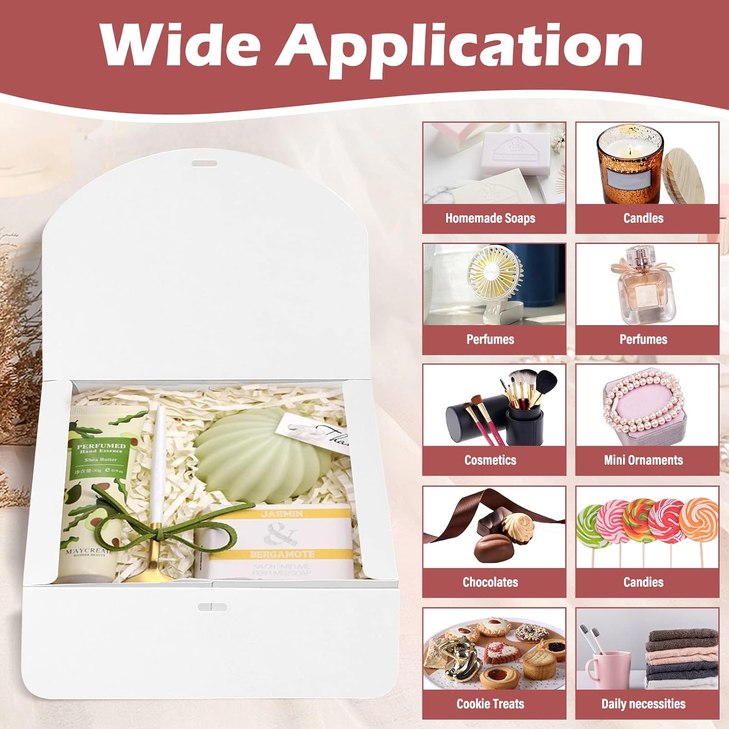 BoShahai 10 PCS Gift Boxes with Lids, 10.6x7.8x3.1 Inch Kraft Paper Gift Box, White with Ribbon, Bridesmaid Proposal Box for Wedding, Packaging, Present, Birthday, Cupcake