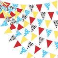 32Ft Cartoon Story Party Decorations Red Blue Yellow Toy Themed Story Fabric Banner Cloud and Cow Print Triangle Pennant Flag Garland Streamers for Birthday Outdoor Garden Decor Supplies