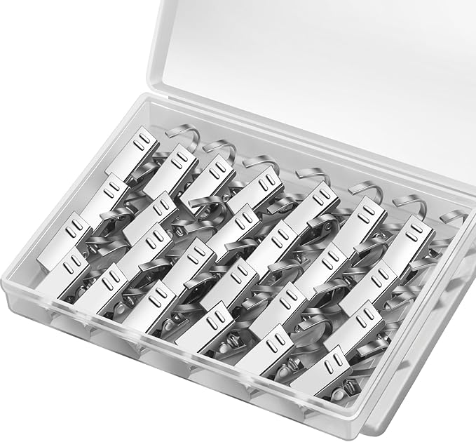Teenitor 25 Pack Curtain Clips for Hanging Curtain Hooks, Stainless Steel Curtain Hooks with Clips, Small Hooks Clips for Camper Awning Light Photos Party Decorations