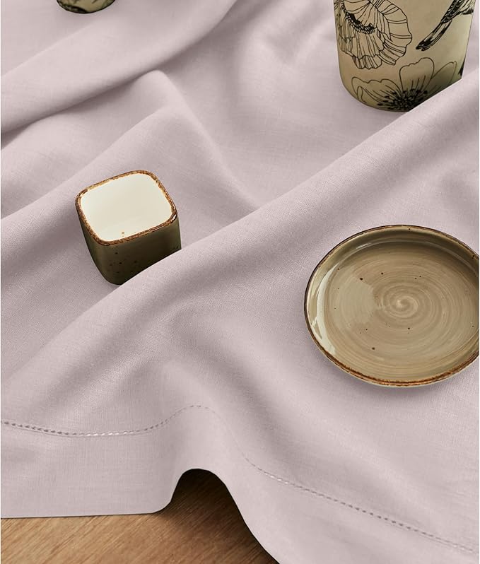 Solino Home Linen Lilac Table Runner 108 Inches Long - 100% Pure Linen 14 x 108 Inch Table Runner for Fall, Autumn, Thanksgiving, Christmas - Classic Hemstitch