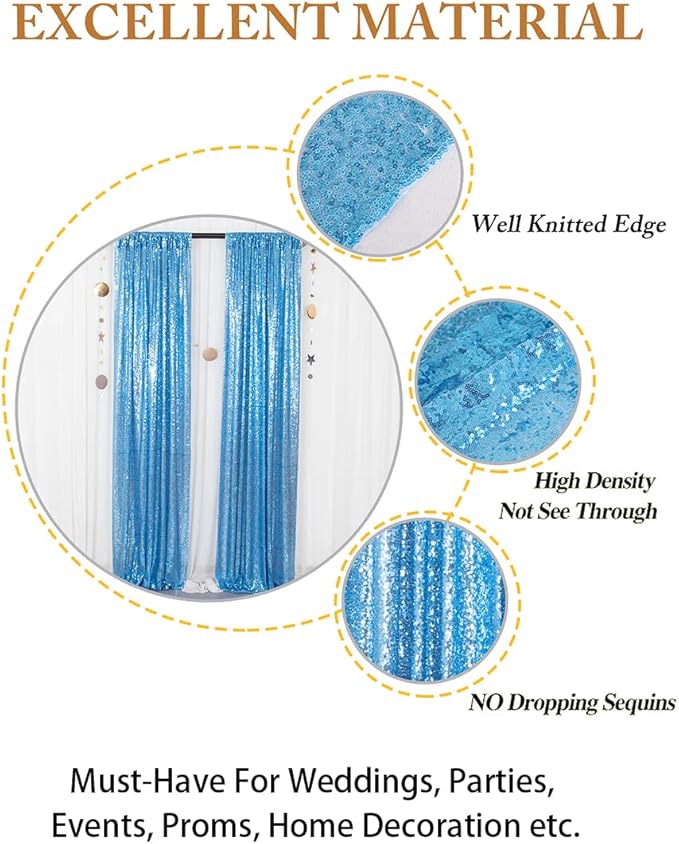 ShinyBeauty Sequin Curtains 2 Panels Baby Blue 2FTx8FT Sequin Photo Backdrop Sequin Backdrop Curtain Pack of 2-200113E